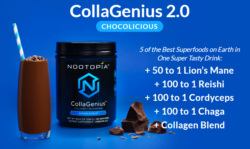 CollaGenius by Nootopia: A powerful supplement designed to enhance cognitive function, support joint health, and promote youthful skin, with natural ingredients like collagen and medicinal mushrooms.